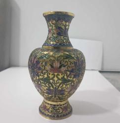 Antika  Cloisonne Mineli Altın Kaplama Vazo Çin