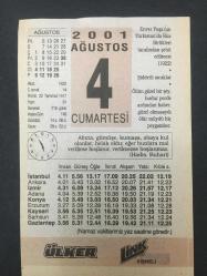 4 AĞUSTOS 2001-TAKVİM YAPRAĞI-DOĞUM GÜNÜ HEDİYESİ-ÜLKER TAKVİMİ,ENVER PAŞANIN TÜRKİSTANDA RUS BİRLİKLERİ TARAFINDAN ŞEHİT EDİLMESİ 1922,İLK YARDIM DOLABI