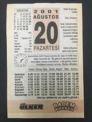 20 AĞUSTOS 2001-TAKVİM YAPRAĞI-DOĞUM GÜNÜ HEDİYESİ-ÜLKER TAKVİMİ,İZMİR FUARININ AÇILIŞI BOLU PANAYIRI,PRAGIN SOVYETLER BİRLİĞİ TARAFINDAN İŞGAL EDİLMESİ 1968,EN HIZLI