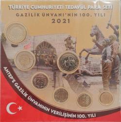 TÜRKİYE CUMHURİYETİ GAZİLİK ÜNVANI'NIN 100. YILI TEDAVÜL PARA SETİ (2021) ÖZEL KİTİNDE ÇİL+++