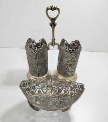 Antika Gümüş Kaplama Telkari Kaşıklık ve Şekerlik