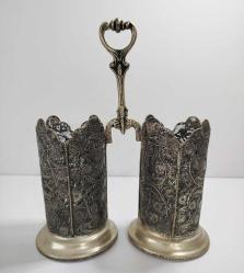 Antika Gümüş Kaplama Telkari Kaşıklık ve Şekerlik