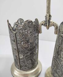 Antika Gümüş Kaplama Telkari Kaşıklık ve Şekerlik