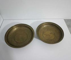 Antika 2 Adet  El İşçiliği Pirinç Tabaklar Arapça yazılı