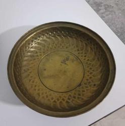 Antika 2 Adet  El İşçiliği Pirinç Tabaklar Arapça yazılı