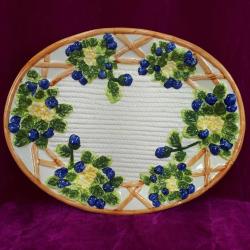 VINTAGE EL BOYAMA KABARTMA DESENLİ OVAL SERAMİK TABAK