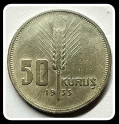 1935 Yılı 50 KURUŞ (ÇA) “ Nadir-R Az Basılan” Natürel - GÜMÜŞ // TCM935