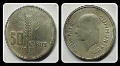 1935 Yılı 50 KURUŞ (ÇA) “ Nadir-R Az Basılan” Natürel - GÜMÜŞ // TCM935