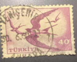 Mektup Zarfından Kesilmiş  / Postadan Geçmiş Pul Filateli - Yenişehir, 30 Haziran 1960 Damgalı - KUŞ PULU , 40 PARA - Türkiye Cumhuriyeti