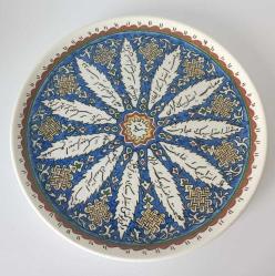Eski Kütahya Seramik El Boyama Arapça Yazılı Duvar Tabağı Motif Çini