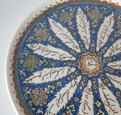 Eski Kütahya Seramik El Boyama Arapça Yazılı Duvar Tabağı Motif Çini