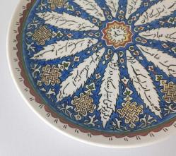 Eski Kütahya Seramik El Boyama Arapça Yazılı Duvar Tabağı Motif Çini