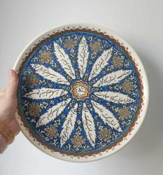 Eski Kütahya Seramik El Boyama Arapça Yazılı Duvar Tabağı Motif Çini