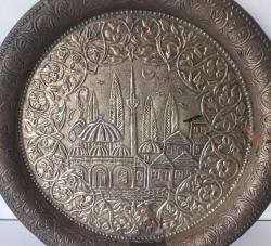 Antika El İşçilikli Bakır Tepsi Camili