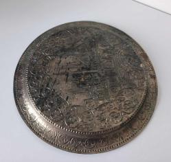 Antika El İşçilikli Bakır Tepsi Camili