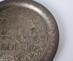 Antika El İşçilikli Bakır Tepsi Camili