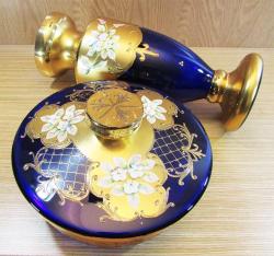 ViNTaGe MİNELİ ALTıN YaLDıZLı BOHEM KriSTaL CAM VAZO ve B.ŞEKERLİK...