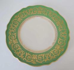 Antika KRAUTHEİM BAVARİA  Yeşil ve Altın Yaldızlı Porselen  Yemek Tabağı