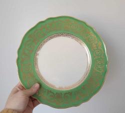 Antika KRAUTHEİM BAVARİA  Yeşil ve Altın Yaldızlı Porselen  Yemek Tabağı