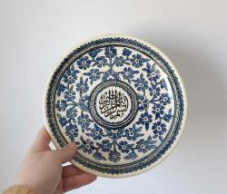 Antika El Boyama Kütahya Seramik Arapça Yazılı Tabak