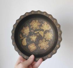 Antika Altın ve Bakır Kakma Metal Tas