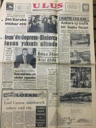 ULUS GAZETESİ 2 EYLÜL 1968 (İran'da Deprem:Binlerce İnsan Yıkıntı Altında)