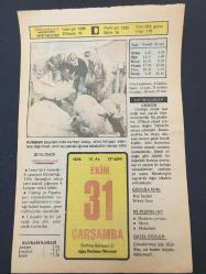 31 EKİM 1979 -TAKVİM YAPRAĞI-DOĞUM GÜNÜ HEDİYESİ-HÜRRİYET TAKVİMİ,ÇOCUĞA İSİM,EVDE ÇİÇEK SAKSI DEĞİŞTİRME,KARGIDA PANAYIR,BOYABATTA GÖKÇEAĞAÇSAKIZI PANAYIRI,DURAĞANDA PANAYIR,MESUT CEMİLİN ÖLÜMÜ 1963