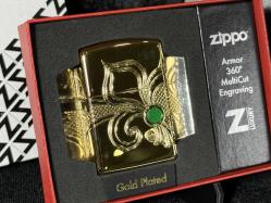 Orijinal Zippo Çakmak 49108  Armor 360 Fleur-De-Lis Design Gold Plated