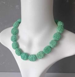 Vintage Turkuaz Rengi Havlit Taşı Elde Oyma SHOU Sembollü Kolye