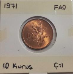(10) ON KURUŞ 1971 YILI FAO  (SABAN KILIÇTAN ÜSDÜNDÜR) ÇİL+++