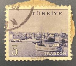 Mektup Zarfından Kesilmiş  / Postadan Geçmiş Pul Filateli - Damgalı - TRABZON , 5 PARA  - Türkiye Cumhuriyeti