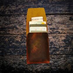 Origami Hakiki Deri Kartvizitlik - Kahverengi