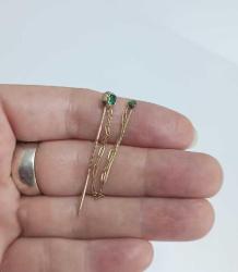 Antika Victorian 10 Ayar Altın Yeşil Garnet Taşlı Pelerin İğnesi Yaka İğnesi