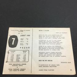 7 ŞUBAT 1960 -TAKVİM YAPRAĞI-DOĞUM GÜNÜ HEDİYESİ-AJANS TÜRK-ŞİİRLİ VE SAATLİ TAKVİMİ,FAİK ALİ OZANSOY,ÖZDEMİR ASAF,CHARLES DİCKENS,NECDET EVLİYAGİL,FAL,FIKRA,CHARLES DİCKENSİN DOĞUMU 1812,GÜZEL SÖZ,YEMEK LİSTESİ