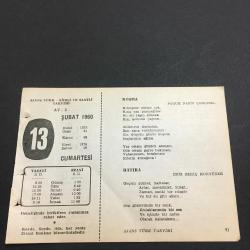 13 ŞUBAT 1960 -TAKVİM YAPRAĞI-DOĞUM GÜNÜ HEDİYESİ-AJANS TÜRK-ŞİİRLİ VE SAATLİ TAKVİMİ,FARUK NAFIZ ÇAMLIBEL,ENİS BEHİÇ KORYÜREKÖMER BEDRETTİN UŞAKLI,SEMİHA ZİLAYAZ,İLHAN DEMİRASLAN,FAL,FIKRA,WAGNERİN ÖLÜMÜ 1883,SAHNE SANATKARLARIMIZDAN NEYYİRE ERTUĞRULUN ÖLÜMÜ 1943,GÜZEL SÖZ,YEMEK LİSTESİ