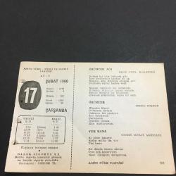 17 ŞUBAT 1960 -TAKVİM YAPRAĞI-DOĞUM GÜNÜ HEDİYESİ-AJANS TÜRK-ŞİİRLİ VE SAATLİ TAKVİMİ,Kuşların Birleşme Zamanı-NECİP FAZIL KISAKÜREK,SEMRA COŞKUN,ORHON MURAT ARIBURNU,HEINRICH HEİNE,ERDOĞAN ALKAN,FAL,FIKRA,HEİNRİCH HEİNE NİN ÖLÜMÜ 1856,TÜRK MEDNİ KANUNUN KABULÜ 1926,GÜZEL SÖZ,YEMEK LİSTESİ