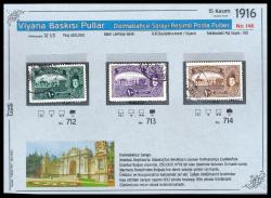 1916 Viyana Baskısı Pulla Dolmabahçe Sarayı Resimli Posta Pulları İSfila 712-714 Damgalı Tam SEri