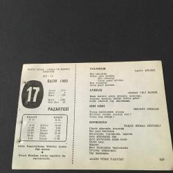 17 EKİM 1960 -TAKVİM YAPRAĞI-DOĞUM GÜNÜ HEDİYESİ-AJANS TÜRK-ŞİİRLİ VE SAATLİ TAKVİMİ,CAHİT KÜLEBİ,ORHAN VELİ KANIK,NEDRET GÜRCAN,YAŞAR KEMAL GÖĞCELİ,STEPHANE MALLARME,WILLIAM BLAKE ,FAL,FIKRA,CHOPİNİN ÖLÜMÜ 1849,GÜZEL SÖZ,YEMEK LİSTESİ