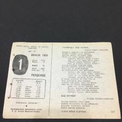 1 ARALIK 1960 -TAKVİM YAPRAĞI-DOĞUM GÜNÜ HEDİYESİ- AJANS TÜRK - ŞİİRLİ VE SAATLİ TAKVİMİ,FARUK NAFIZ ÇAMLIBEL,ÖZBEK İNCEBAYRAKTAR,ALFREDDE MUSSET,FAL,FIKRA,ALFREDDE MUSSETİN DOĞUMU 1810,GÜZEL SÖZ,YEMEK LİSTESİ