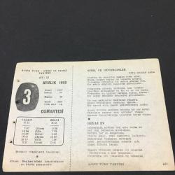 3 ARALIK 1960 -TAKVİM YAPRAĞI-DOĞUM GÜNÜ HEDİYESİ- AJANS TÜRK - ŞİİRLİ VE SAATLİ TAKVİMİ,ZİYA OSMAN SABA,FAL,FIKRA,GÜMRÜ SULH MUAHEDESİ,1920,GÜZEL SÖZ,YEMEK LİSTESİ