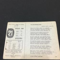 21 ARALIK 1960 -TAKVİM YAPRAĞI-DOĞUM GÜNÜ HEDİYESİ- AJANS TÜRK - ŞİİRLİ VE SAATLİ TAKVİMİ,FARUK NAFIZ ÇAMLIBEL,HALİT FAHRİ OZANSOY,ZİYA OSMAN SABA,FAL,FIKRA,16.LUİ NİN İDAMI 1793,GÜZEL SÖZ,YEMEK LİSTESİ