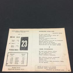 23 OCAK 1958-TAKVİM YAPRAĞI-DOĞUM GÜNÜ HEDİYESİ-AJANS TÜRK-ŞİİRLİ VE SAATLİ TÜRKİYE TAKVİMİ,HEİNRİCH HEİNE,A.H.TANPINAR,FAL,FIKRA,SİNAN PAŞANIN ŞEHİT OLMASI 1783,GÜZEL SÖZ,YEMEK LİSTESİ