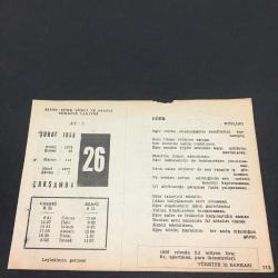 26  ŞUBAT 1958 -TAKVİM YAPRAĞI-DOĞUM GÜNÜ HEDİYESİ-AJANS - TÜRK ŞİİRLİ VE SAATLİ TÜRKİYE TAKVİMİ,KYPLİNG,FAL,FIKRA,VİCTOR HUGONUN DOĞUMU 1802,GÜZEL SÖZ,YEMEK LİSTESİ