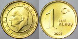 TÜRKİYE CUMHURİYETİ 1 YENİ KURUŞ 2005 ÇİL KONDİSYON.