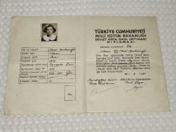 17306-TÜRKİYE CUMHURİYETİ MİLLİ EĞİTİM BAKANLIĞI DEVLET ORTA OKUL İMTİHANI DİPLOMASI 22/09/1951
