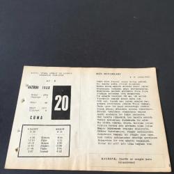 20  HAZİRAN 1958 -TAKVİM YAPRAĞI-DOĞUM GÜNÜ HEDİYESİ-AJANS-TÜRK ŞİİRLİ VE SAATLİ TÜRKİYE TAKVİMİ,F.N.ÇAMLIBEL,FAL,FIKRA,2.BEYAZIT VE ŞEHZADE CEM ARASINDA SAVAŞ 1481,GÜZEL SÖZ,YEMEK LİSTESİ