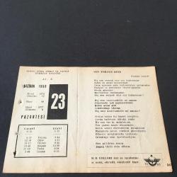 23 HAZİRAN 1958 -TAKVİM YAPRAĞI-DOĞUM GÜNÜ HEDİYESİ-AJANS-TÜRK ŞİİRLİ VE SAATLİ TÜRKİYE TAKVİMİ,ÖZKER YAŞIN,FAL,FIKRA,HATAYIN ANAVATANA KAVUŞMASI 1939,GÜZEL SÖZ,YEMEK LİSTESİ