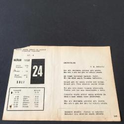 24 HAZİRAN 1958 -TAKVİM YAPRAĞI-DOĞUM GÜNÜ HEDİYESİ-AJANS-TÜRK ŞİİRLİ VE SAATLİ TÜRKİYE TAKVİMİ,Y.K.BEYATLI,H.F.OZANSOY,FAL,FIKRA,TÜRK ORDUSUNUN GİRİTİ İŞGALİ 1645,GÜZEL SÖZ,YEMEK LİSTESİ