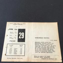 29 HAZİRAN 1958 -TAKVİM YAPRAĞI-DOĞUM GÜNÜ HEDİYESİ-AJANS-TÜRK ŞİİRLİ VE SAATLİ TÜRKİYE TAKVİMİ,K.K.KAMU,A.M.DRANAS,FAL,FIKRA,ROUSSEAUNUN DOĞUMU 1712,GÜZEL SÖZ,YEMEK LİSTESİ