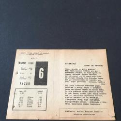 6 TEMMUZ 1958 -TAKVİM YAPRAĞI-DOĞUM GÜNÜ HEDİYESİ-AJANS-TÜRK ŞİİRLİ VE SAATLİ TÜRKİYE TAKVİMİ,HENRİ DE REGNİER,A.N.ASYA,FAL,FIKRA,PASTEUR TARAFINDAN İLK KUDUZ AŞISININ TATBİKİ 1885,FRANSIZ EDİBİ GUY DE MAUPASSANTIN ÖLÜMÜ 1803,GÜZEL SÖZ,YEMEK LİSTESİ